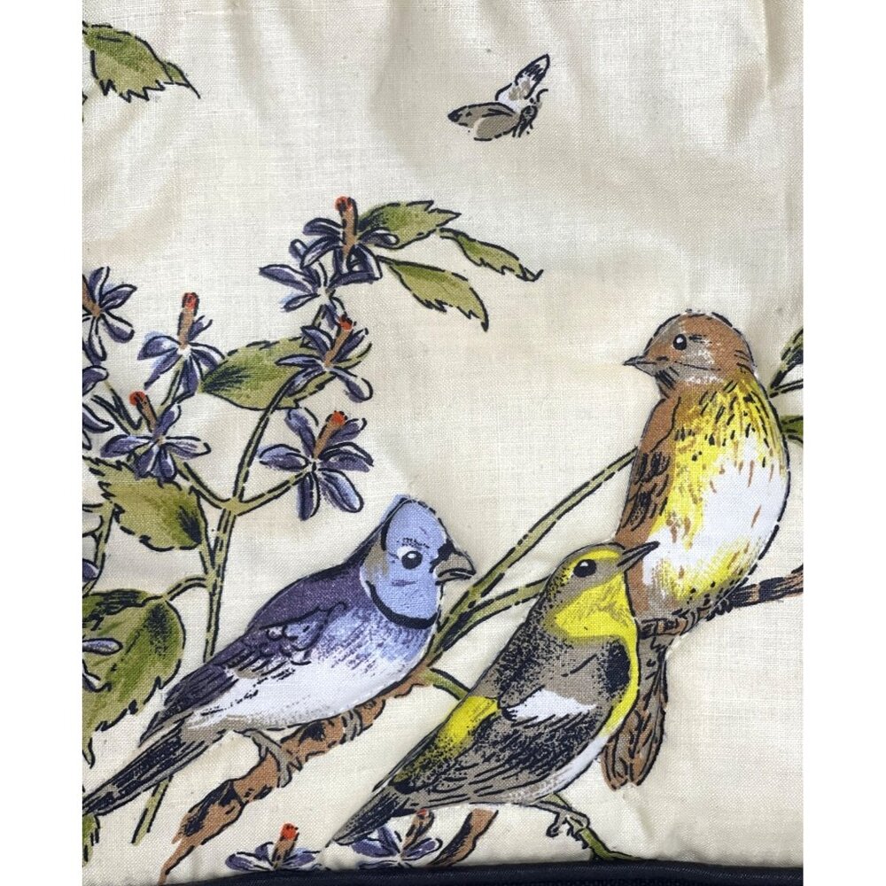 Quilted Bird Tote Bag Purse Lined Black Fabric Handbag Pocket Blue Jay Vintage - Picture 2 of 12